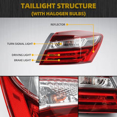 Passenger Tail Light Compatible with Honda Accord 2016 2017 Right Rear Lamp Outer Replaces# 33500T2AA21 With Bulbs