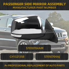 Passenger Side Mirror Compatible with 2011-2018 Grand Cherokee Chrome Right Door Mirror w/Power Heated/Signal Light/Memory/Manual Folding Replace#57010704AJ (11pins)