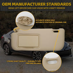Beige Left Driver Side Sun Visor with Vanity Mirror Compatible with Toyota Corolla 2014 2015 2016 2017 2018 2019 Replaces# 74320-02B50-B0