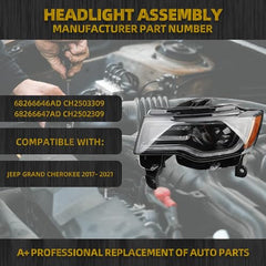 HID Headlights Compatible With Jeep Grand Cherokee 2017-2021 Black Housing Xenon Projector Headlamp Assembly w/LED DRL Left Driver Side