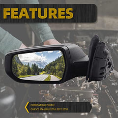 GM1321539 Left Side Mirror Rearview Mirror Glass Assembly 3 Pins Compatible with Chevy Malibu 2016-2022 Chevrolet Replaces 23372278 84450515 Driver Side