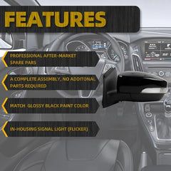 5Pins Driver Side Mirror Compatible with 2012-2014 Ford Focus Left Rearview Mirror w/Blind Spot, Manual Folding, Power Glass and Turn Signal Glossy Black Paint