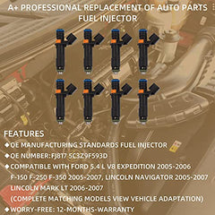 8PCS Fuel Injectors 2 Holes Nozzle Compatible with Ford 5.4 L V8 Expedition 2005-2006, F-150 F-250 F-350 2005-2007 Lincoln Navigator 2005-2007 Lincoln Mark LT 2006-2007 FJ817 5C3Z9F593D