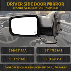 Driver Side Mirror Compatible with 2014-2018 Ram 1500, 2019-2022 1500 Classic Left Mirror w/Power Heated Glass, Manual Folding, Temp Sensor Replaces 68462819AA