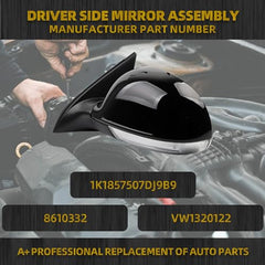 Driver Side Mirror Compatible with 2005-2010 Volkswagen Jetta Left Door Mirror With Turn Signal Light Manual Folding Power Heated Adjustment Glass Replace# 8610332 (7pin) Black Cover
