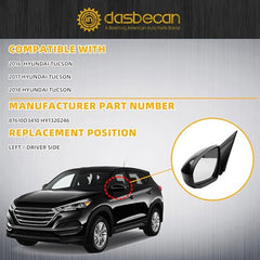 Left Driver Side Mirror Compatible with 2016-2018 Hyundai Tucson Gloss Black Door Mirror with Power Heated Glass, Manual Folding Replace# 87610D3410 HY1320246(5 pins)