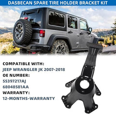 Spare Tire Holder Bracket Tire Carrier Rack Compatible with Jeep Wrangler JK 2007-2018 Replaces# 55397217AJ 68048581AA, High Center Mount 3rd Third Brake Light Assembly with Line,Black