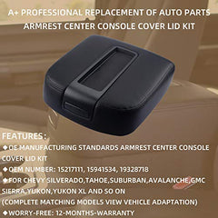 Center Console lid Armrest Cover Compatible with 2007-2014 Avalanche Silverado Suburban 1500 2500 Yukon Sierra 2500HD 3500HD Armrest Center Console Cover Lid Kit 15217111(Black)
