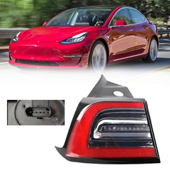 3Pin Left Tail Light Assembly Compatible With 2017-2023 Tesla Model 3 Rear Driver Side Brake Outer LED Tail Lamp Replaces# 1077397-00-G 1077397-00-H (Red Signal)