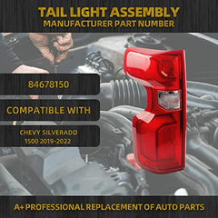 LED Tail Light Assembly Compatible With Chevy Silverado 1500 2019-2022 Replaces# 84678150 Left Driver Side Rear Lamps (w/Bulbs & Harness)