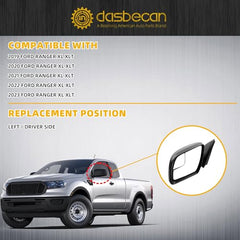 Left Driver Side Mirror Compatible with 2019-2023 Ford Ranger XL XLT Matte Black Door Mirror with Power Electric Glass, Manual Folding Replace# FO1320678 KB3Z-17683-B(3 pins)