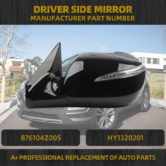 Left Driver Side Door Mirror Compatible with 2013-2018 Hyundai Santa Fe Sport with Heated Turn Signal Light Power Glass Manual Folding Black Replace# 876104Z005 HY1320201 6 Pins