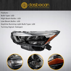 Led Headlight Headlamp Left Driver Side Compatible With Nissan Versa 2020 2021 2022 SR DOT/SAE Bulbs & DRL Replce OE NI2502274 26060-5EE2A