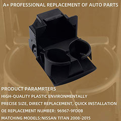 Black Rear Center Console Cup Holder Replacement Compatible with Nissan Titan 2004-2015 Replaces# 96967-9FD0B