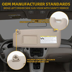 Beige Left Driver Side Sun Visor Sun Shade Replacement with Vanity Mirror Compatible with Toyota Highlander 2004 2005 2006 2007 Replaces# 74320-48260-A0