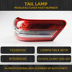 Right Rear Outer Tail Light Compatible with Toyota Camry 2010 2011 Clear Lens Lamp Replaces OEM# TO2805106 8155006340 Rear lights Lamps