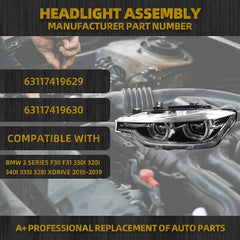 LED Headlamp Compatible With BMW F30 3 Series 2016-2019 Left Driver Side Headlight W/O AFS Type Replaces# 63117419629 8738715 63117419630 8738716
