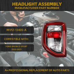 LED/Halogen Tail Light Assembly Compatible With Ford Bronco Sport 2020-2023 Left Driver Side TailLight Rear Lamp Assembly OE Factory Style Replaces# M1PZ-13405-A