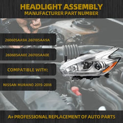 Halogen Headlight Compatible With Nissan Murano 2015-2018 Chrome LED DRL Projector Headlamp Assembly Left Driver Side Replaces# 260605AA9A 260105AA9A 260605AA0E 260105AA0E