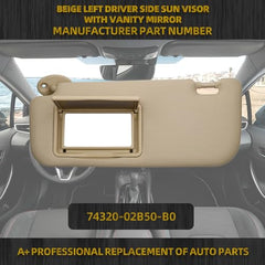 Beige Left Driver Side Sun Visor with Vanity Mirror Compatible with Toyota Corolla 2014 2015 2016 2017 2018 2019 Replaces# 74320-02B50-B0