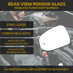 Left Driver Side Mirror Glass Compatible with Toyota RAV4 2012-2018 4Runner 2014-2020 Hilux Highlander 2016-2018 Replace 87961-42D30 LH