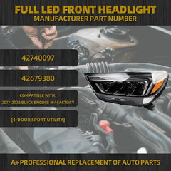 Full LED DRL Head Light Assembly Compatible With Buick Encore 2017 2018 2019 2020 2021 2022 Replace 42740097 42679380 Driver Side Left Headlamp