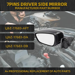 Left Driver Side Door Mirror Assembly Compatible with Ford Escape 2020 2021 2022 2023 Power Glass Heated with Blind Spot Dectection Black 7Pins Replaces LJ6Z-17683-DA