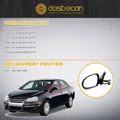 Driver Side Mirror Compatible with 2005-2010 Volkswagen Jetta Left Door Mirror With Turn Signal Light Manual Folding Power Heated Adjustment Glass Replace# 8610332 (7pin) Black Cover