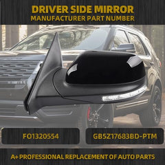 Left Driver Side Door Mirror Compatible with Ford Explorer 2011-2019 Power Adjusted Glass Heated with Turn Signal Light Puddle Lamp Blind Spot Glass Replaces FO1320554 Black 7Pins