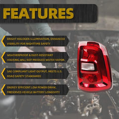 Right Passenger Side Tail Light Red Bezel Compatible with 2025 Dodge Ram 1500 Halogen Rear Lamp Assembly Tail Lamp Replace#68531048AA
