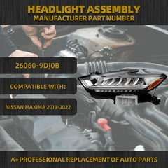 LED Headlights Compatible With Nissan Maxima 2019-2022 Left Driver Side Headlamp assembly w/Bulbs Replaces#26060-9DJ0B