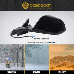 Driver Side View Mirror Assembly Solid Black Compatible with 2017-2023 Tesla Model 3 Left Side Rearview Mirror with Power Adjusted Power Fold Heated & Memory Recall