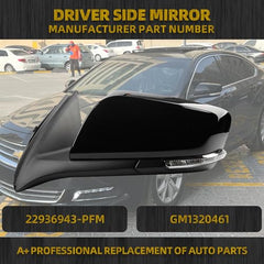 Left Driver Side Mirror Compatible with Chevy Impala 2014-2019 Manual Folding Power Glass Heated with Turn Signal Puddle Light Black 8Pins Replaces 22936943