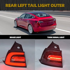 3Pin Left Tail Light Assembly Compatible With 2017-2023 Tesla Model 3 Rear Driver Side Brake Outer LED Tail Lamp Replaces# 1077397-00-G 1077397-00-H (Red Signal)