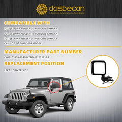 Left Driver Side Mirror Compatible with 2015 2016 2017 Jeep Wrangler JK Power Heated Manual Folding Door Mirrors Textured Black Replaces#CH1320390 68249847AD 68125585AA (5 Pins)