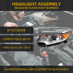 Halogen Headlamp Compatible With Ford Edge 2011-2014 Left Driver Side Headlight Assembly Replaces# BT4Z13008B BT4Z13008A FO2502291 FO2503292 (W/O Bulbs)