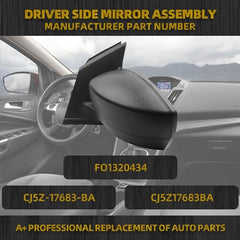 3Pins Driver Left Side Mirror Assembly Compatible with 2013-2016 Ford Escape S with Power Adjustment Glass/Manual Folding/Blindspot Mirror Matte Black Cover Replace# FO1320434