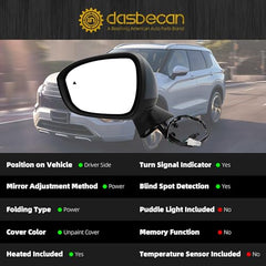 Left Driver Side Mirror Compatible with 2022-2024 Mitsubishi Outlander Mirror with Power Folding, 360° Camera, Power Heated Glass, Turn Signal, Blind Spot Replace# 7632F021 (9+1pins)