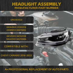 Xenon Headlights Compatible with Chevy Camaro 2016-2022 Left Driver Side Headlight Assembly Clear Lens Black Housing Replaces# 84364823 84250885 GM2502423
