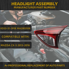 Taillight Compatible with 2013-2016 Ma-zda CX-5 Right Passenger Side Rear Inner w/o Bulbs Replaces# KD53-51-3F0D MA2803108