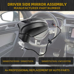 Left Driver Side Mirror Compatible with 2018-2023 Volkswagen Tiguan Gloss Black Door Mirror with Power Heated Glass, Manual Folding, Turn Singal, Blind Spot Replace# VW1320179(8 pins)
