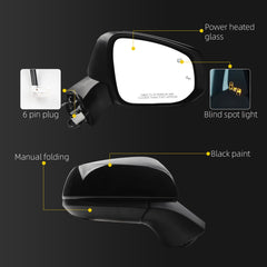 Passenger Side Mirror Compatible With 2021-2025 Toyota Sienna w/Manual Folding Power Glass Heated Blind Spot Black Right Door Mirror Replace#8791508040 TO1321426(6Pins)