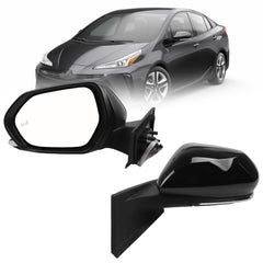 Left Driver Side Mirror Compatible with 2016-2022 Toyota Prius with Power Heated Glass, Manual Folding, Blind Spot Light, Black Paint Replace# TO1320357 (6Pins)