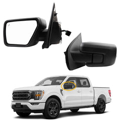 Left Driver Side Mirror Compatible with 2021-2024 Ford F150 with Power Heated Glass, Manual Folding, Blind Spot, Turn Signal, Puddle Light, Black Texture Replace# ML3Z-17683-SA(11 pins)