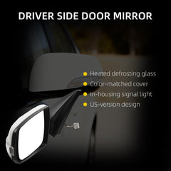 Left Driver Side Mirror Compatible with 2011-2015 Kia Sorento with Power Heated Glass, Turn Signal Light, Manual Folding, White Mirror Cap Replace# KI1320146 (7Pins)