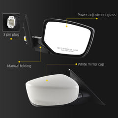 Right Side Mirror Compatible with 08-12 Honda Accord White 3 Pins Passenger Side Mirror with Power Adjustment Glass, Manual Folding, Non-Heated Replaces 76208TA5A01, HO1321230