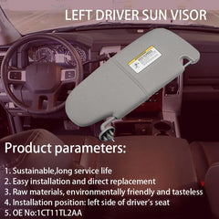 Gray Left Driver Side Car Sun Visor W/O Mirror Compatible with Dodge Ram 1500 2500 3500 2002 2003 2004 2005 2006 2007 2008 2009 Replaces# 1CT11TL2AA