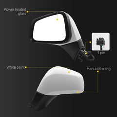 Left Driver Side Mirror Compatible with 2017-2022 Chevy Trax with Power Heated Glass, Manual Folding, White Mirror Cover Replace# GM1320579 42464040 (5Pins)