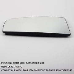 CK4Z17K707B Upper Right Passenger Side Mirror Upper Flat Glass Heated Convex Mirror Glasses Compatible with Ford Transit 150 250 350 2015 2016 2017 With Rear Holder Replaces CK4Z17K707D