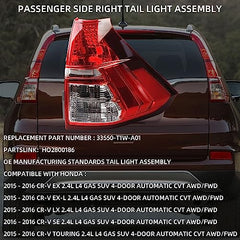 Right Side Tail Light Assembly Compatible with Honda CRV EX EXL LX SE Tour CR-V 4-Door 2015-2016 Rear Passenger Side Taillight Brake Lamp Replaces # 33500-T1W-A01 HO2801186